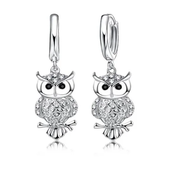 🌟 Cute Owl Animal 925 Sterling Silver Necklace And Earrings Set Gift - Picture 2 of 7